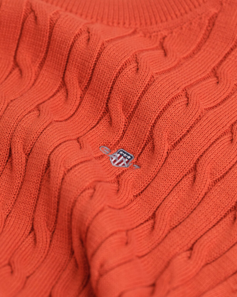 teens shield cotton cable knit crew neck sweater - deep orange