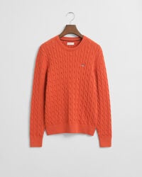teens shield cotton cable knit crew neck sweater - deep orange