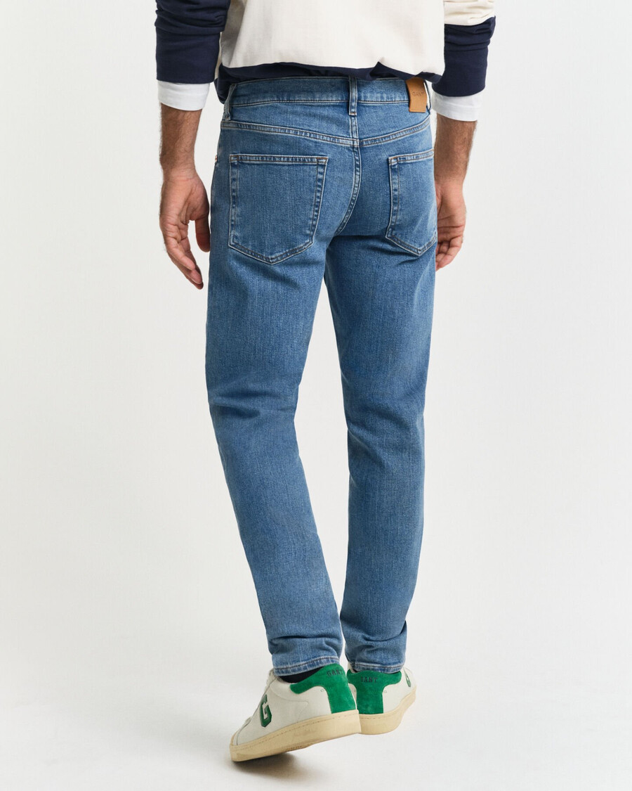 slim fit clean wash jeans - mid blue worn in
