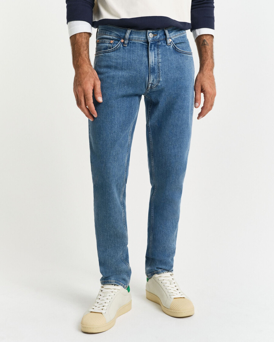 slim fit clean wash jeans - mid blue worn in