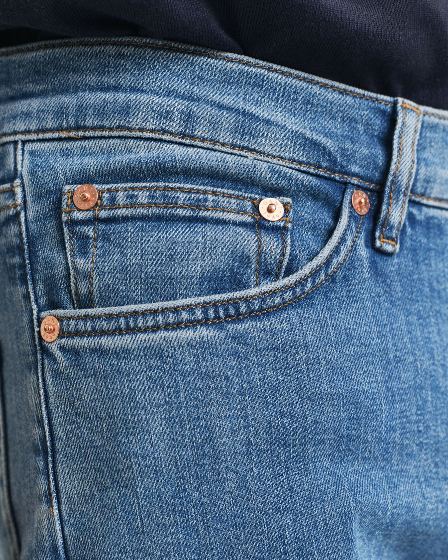 slim fit clean wash jeans - mid blue worn in