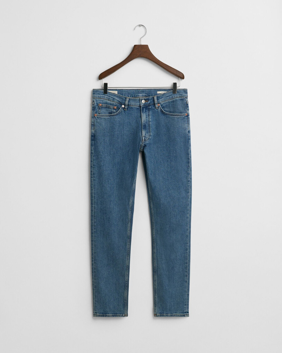 slim fit clean wash jeans - mid blue worn in