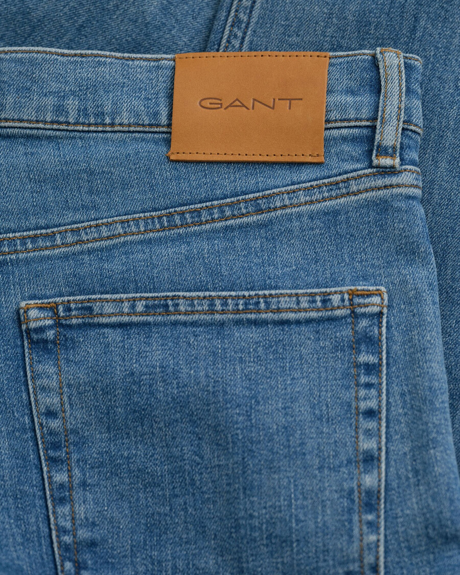 slim fit clean wash jeans - mid blue worn in