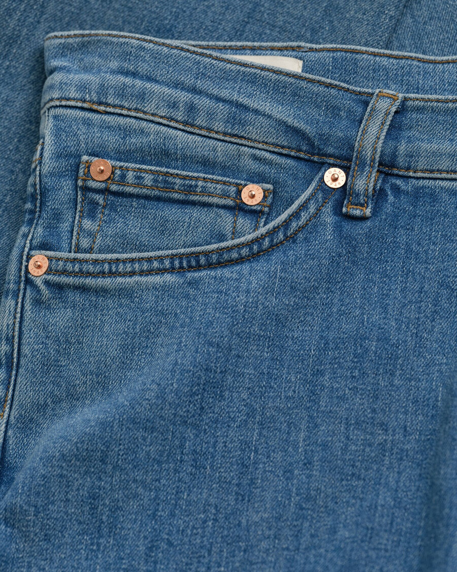 slim fit clean wash jeans - mid blue worn in