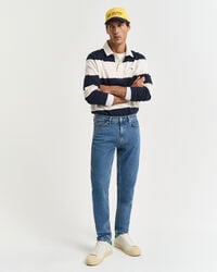 slim fit clean wash jeans - mid blue worn in