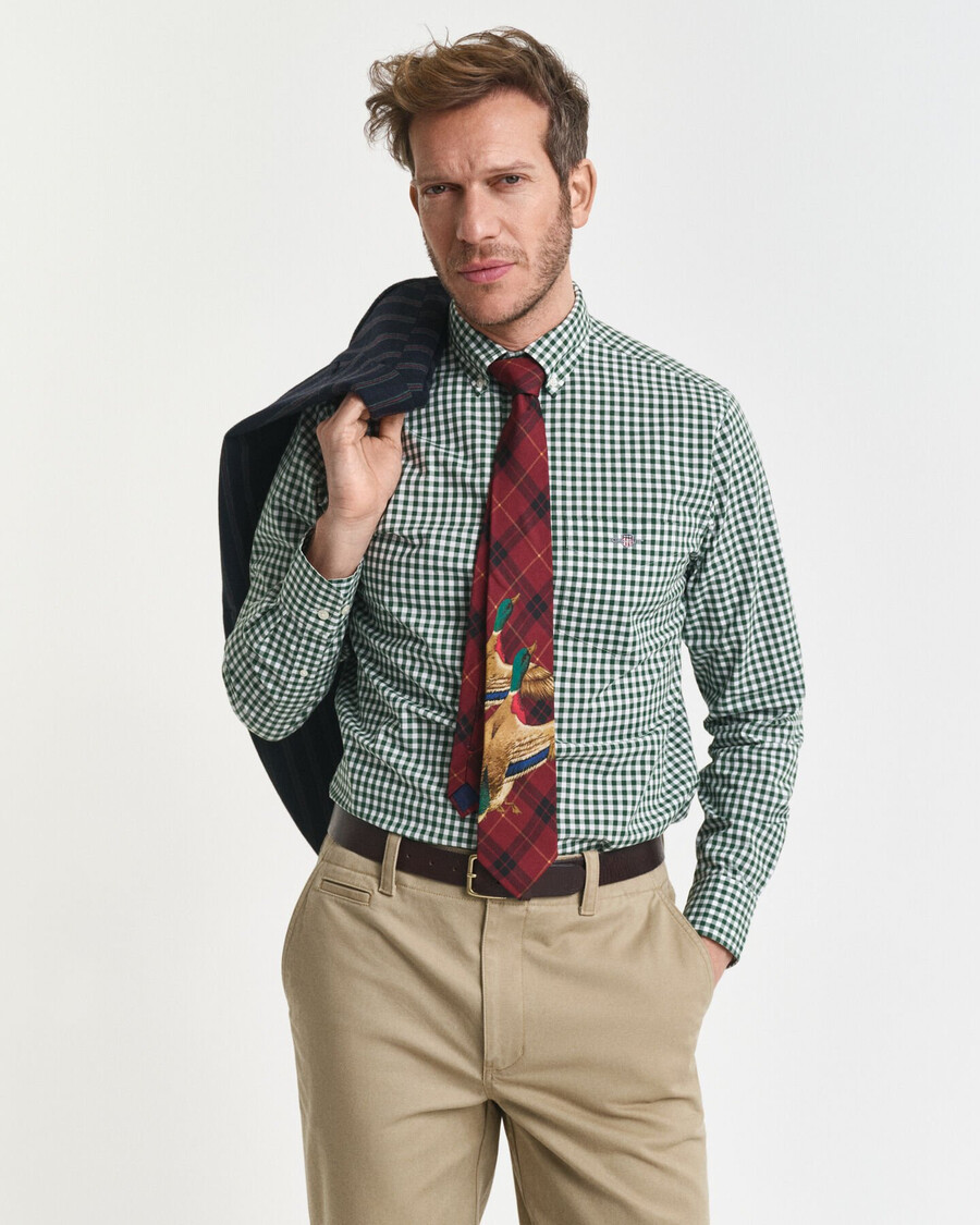 regular fit classic gingham poplin shirt - forest green