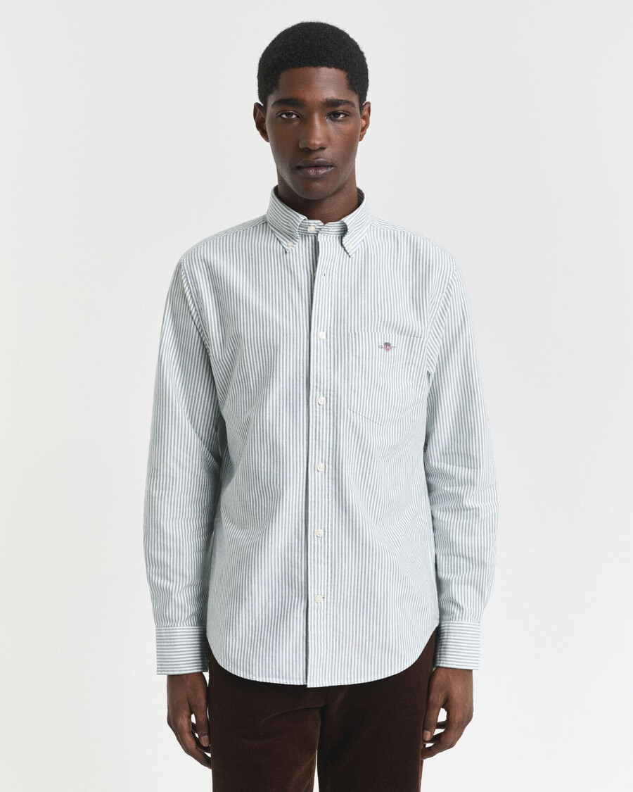 regular fit banker stripe classic oxford shirt - forest green