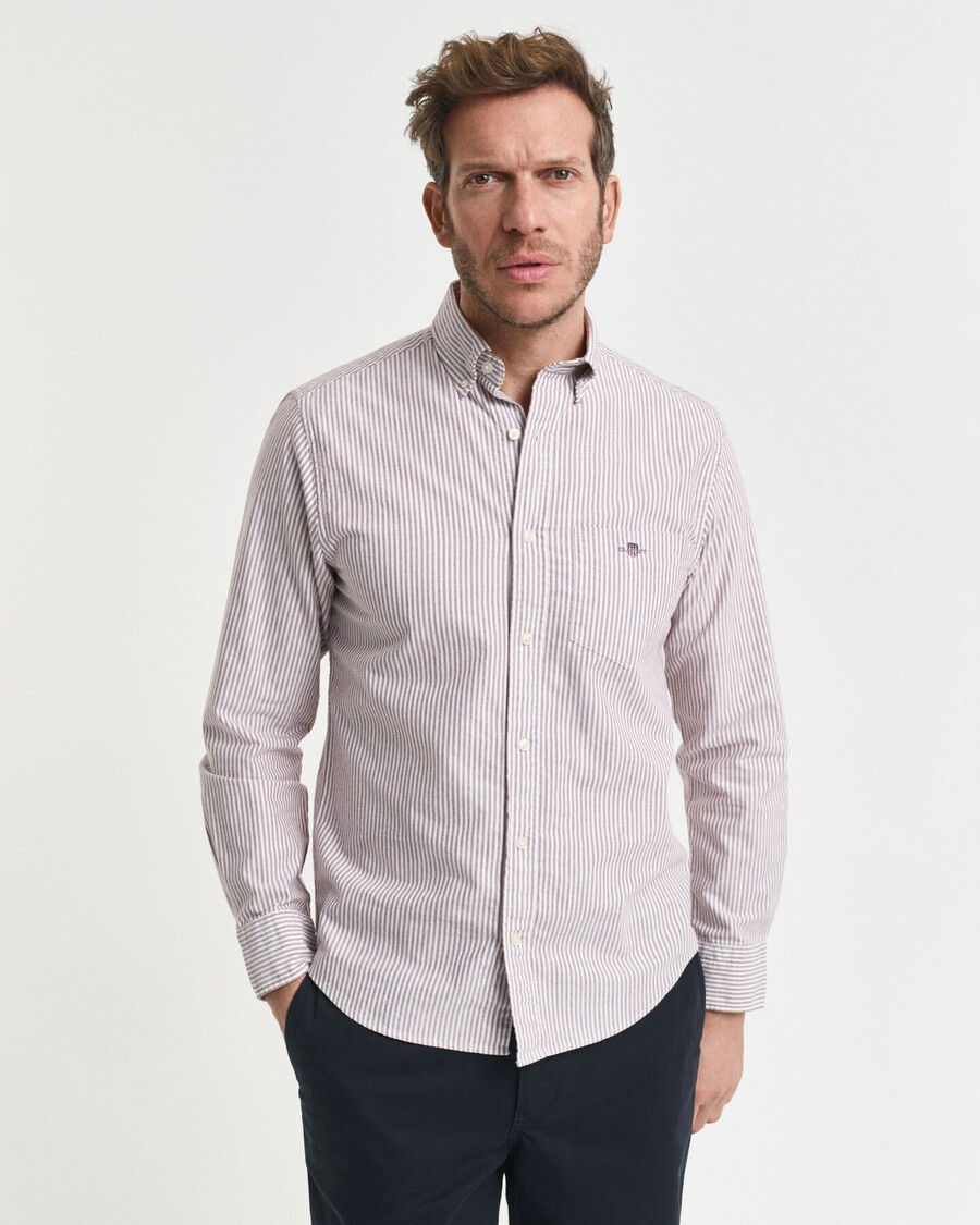 regular fit banker stripe classic oxford shirt - plumped red