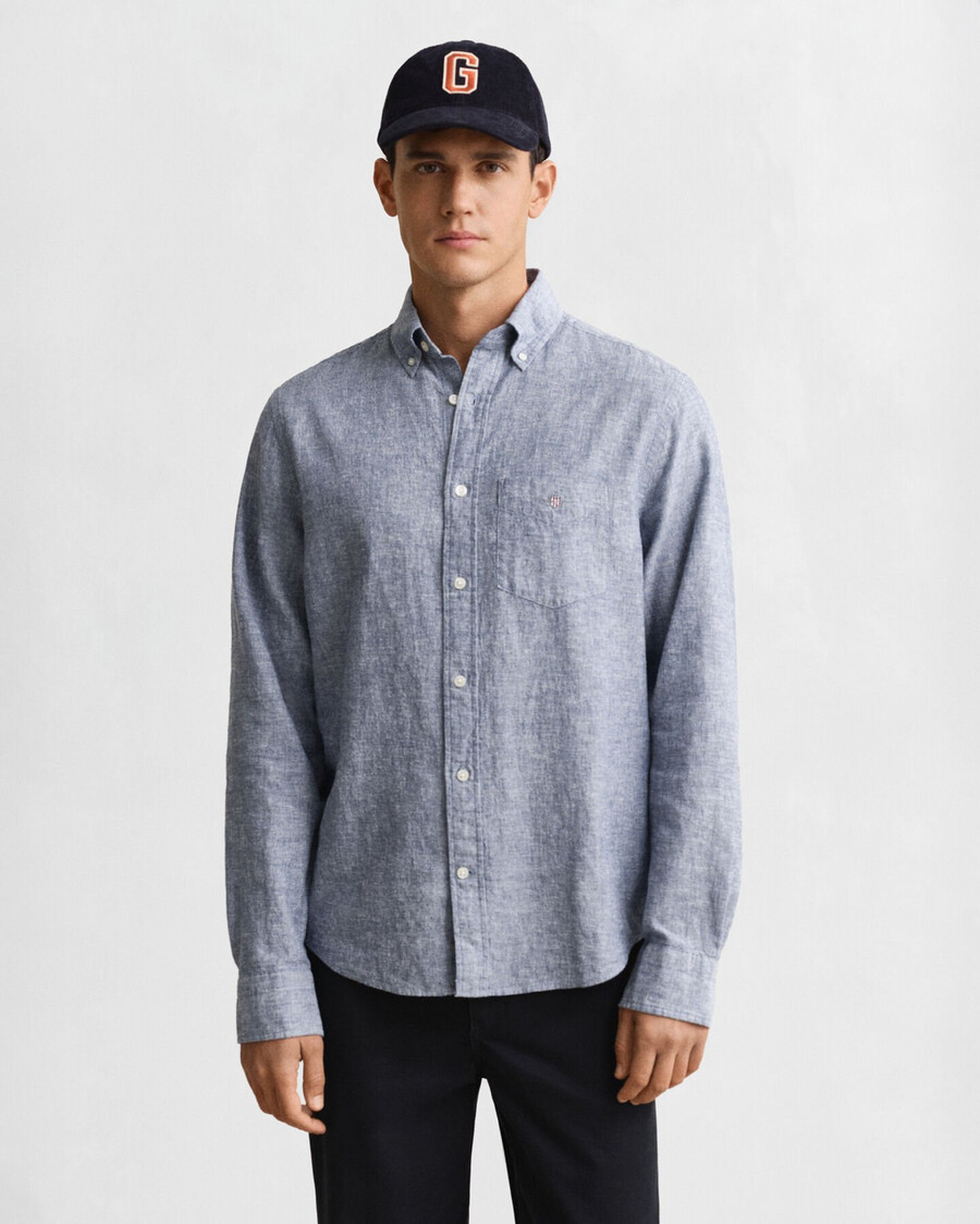 regular fit cotton linen shirt - vintage blue