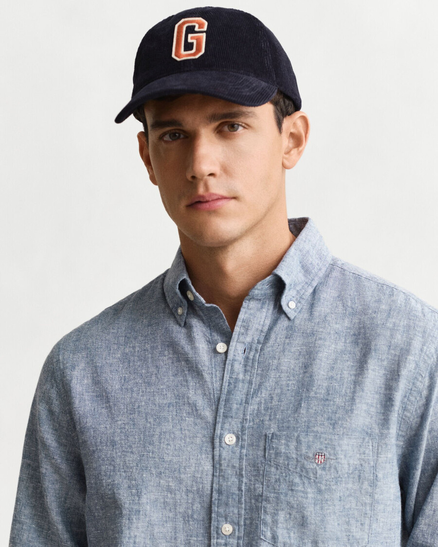 regular fit cotton linen shirt - vintage blue