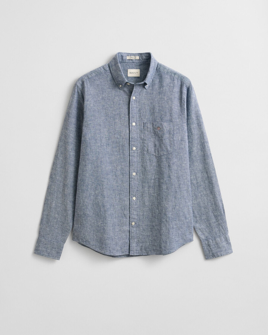 regular fit cotton linen shirt - vintage blue