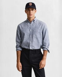 regular fit cotton linen shirt - vintage blue