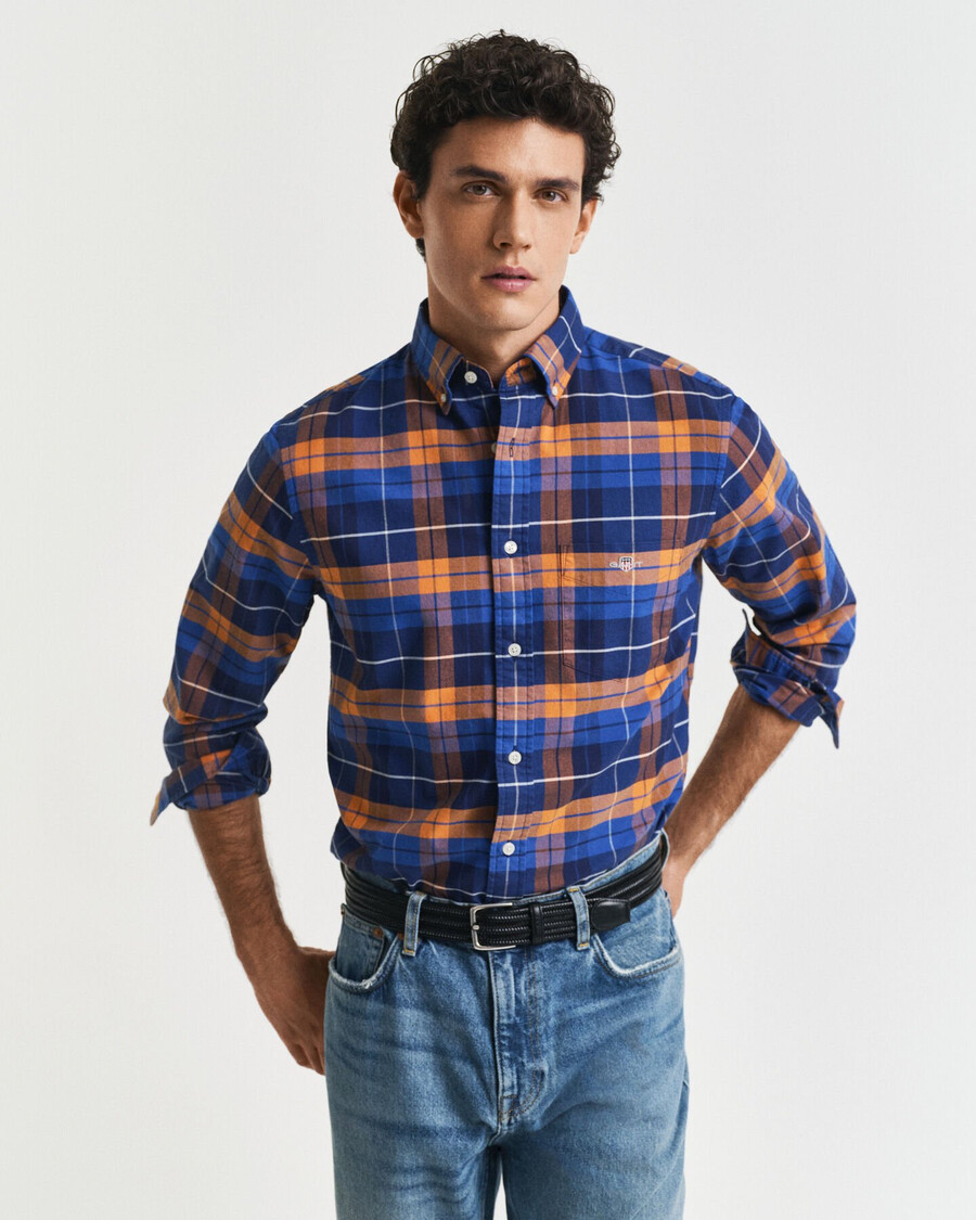regular fit checked classic oxford shirt - orange bronze