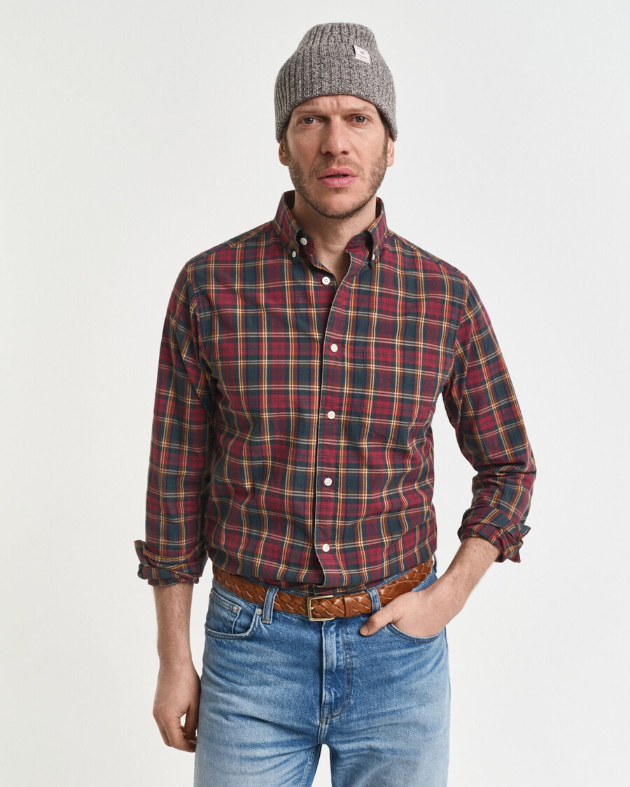 regular fit checked archive poplin shirt - plumped red