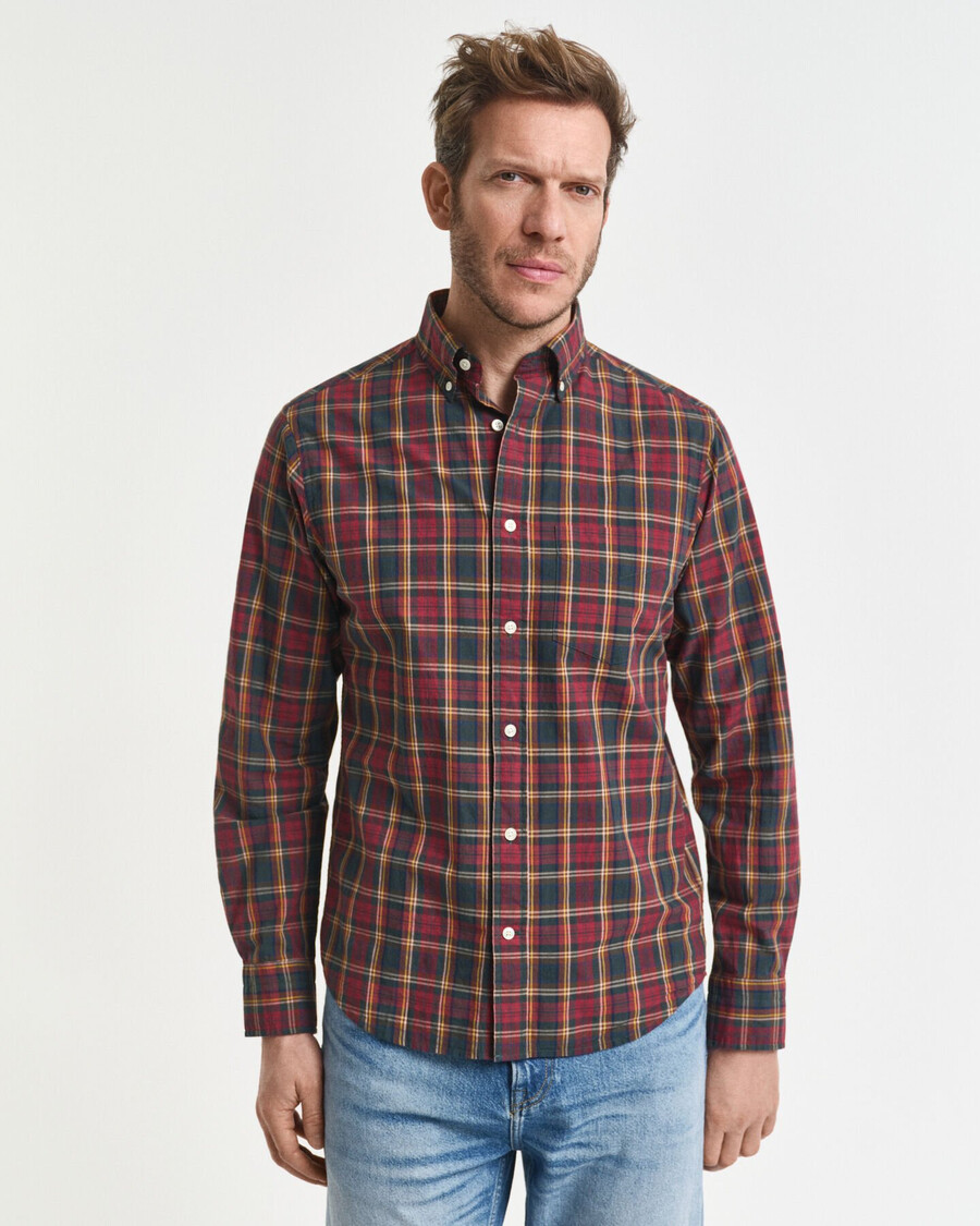 regular fit checked archive poplin shirt - plumped red