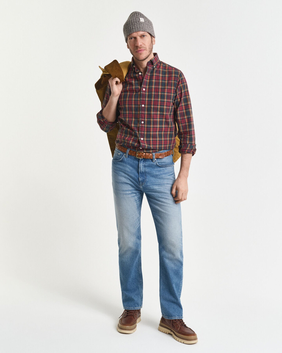 regular fit checked archive poplin shirt - plumped red