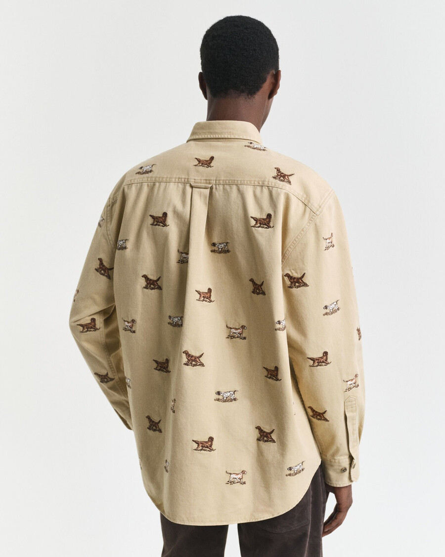 relaxed fit embroidered twill shirt - oak beige
