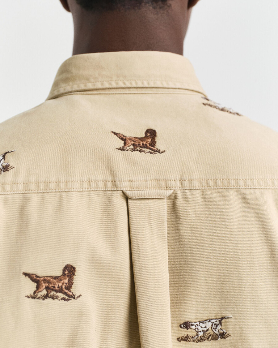 relaxed fit embroidered twill shirt - oak beige