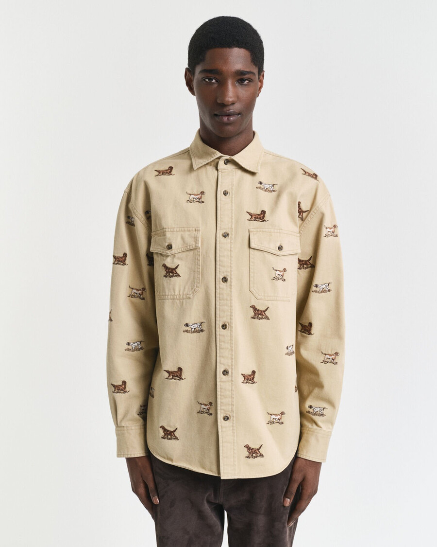 relaxed fit embroidered twill shirt - oak beige