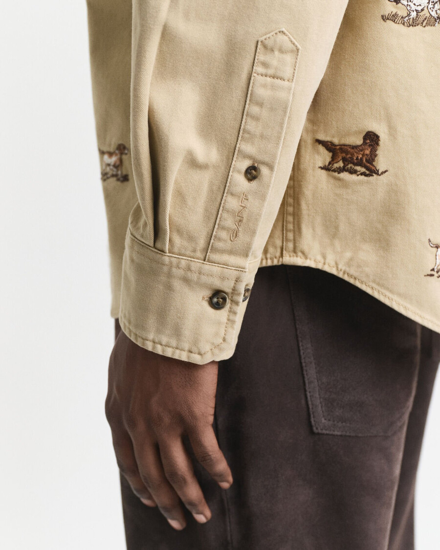relaxed fit embroidered twill shirt - oak beige