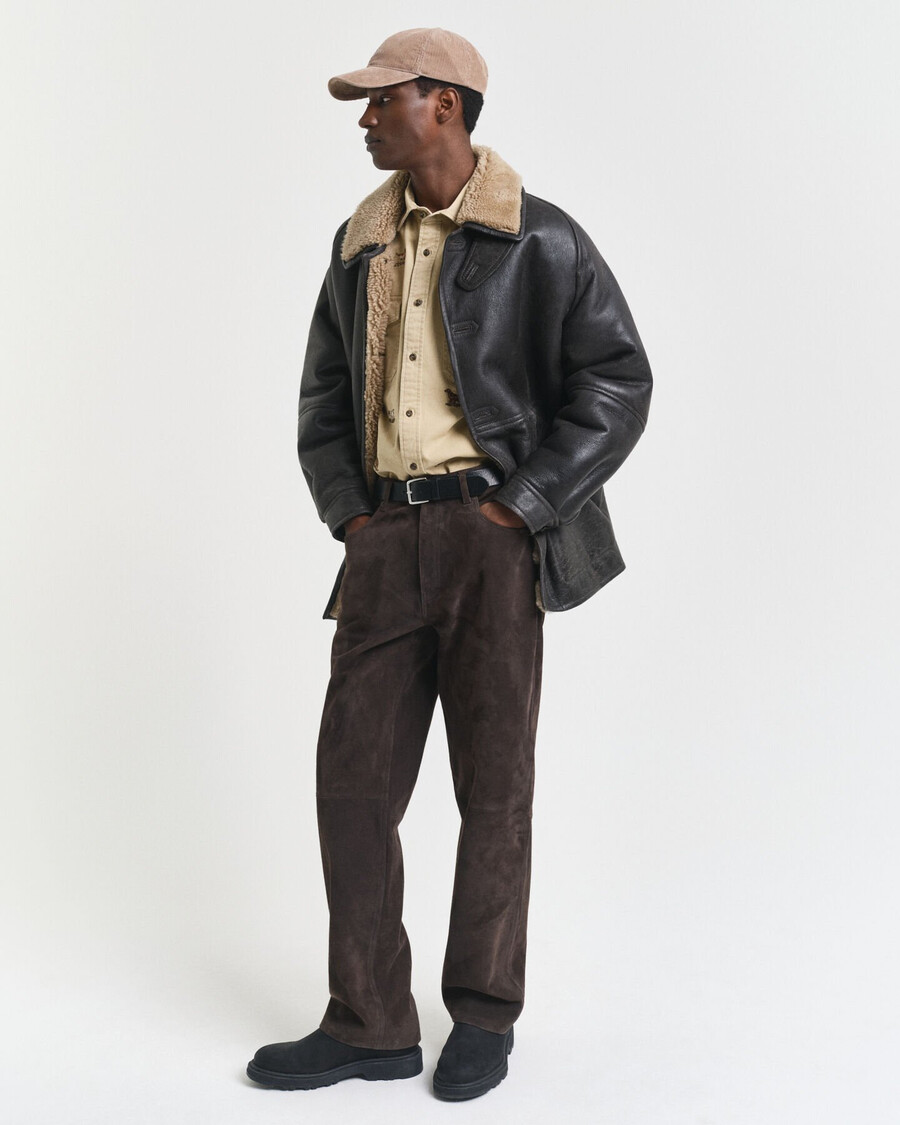 relaxed fit embroidered twill shirt - oak beige