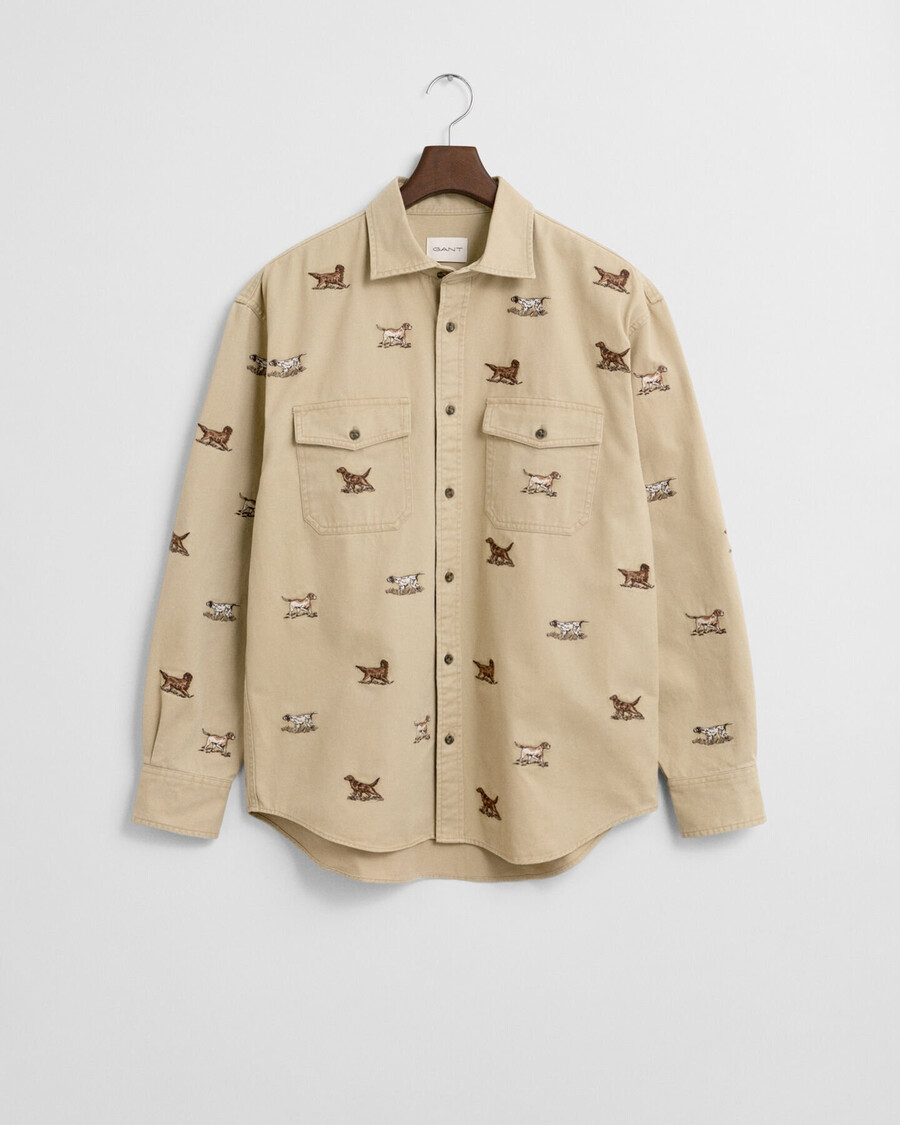 relaxed fit embroidered twill shirt - oak beige