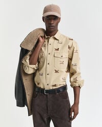 relaxed fit embroidered twill shirt - oak beige