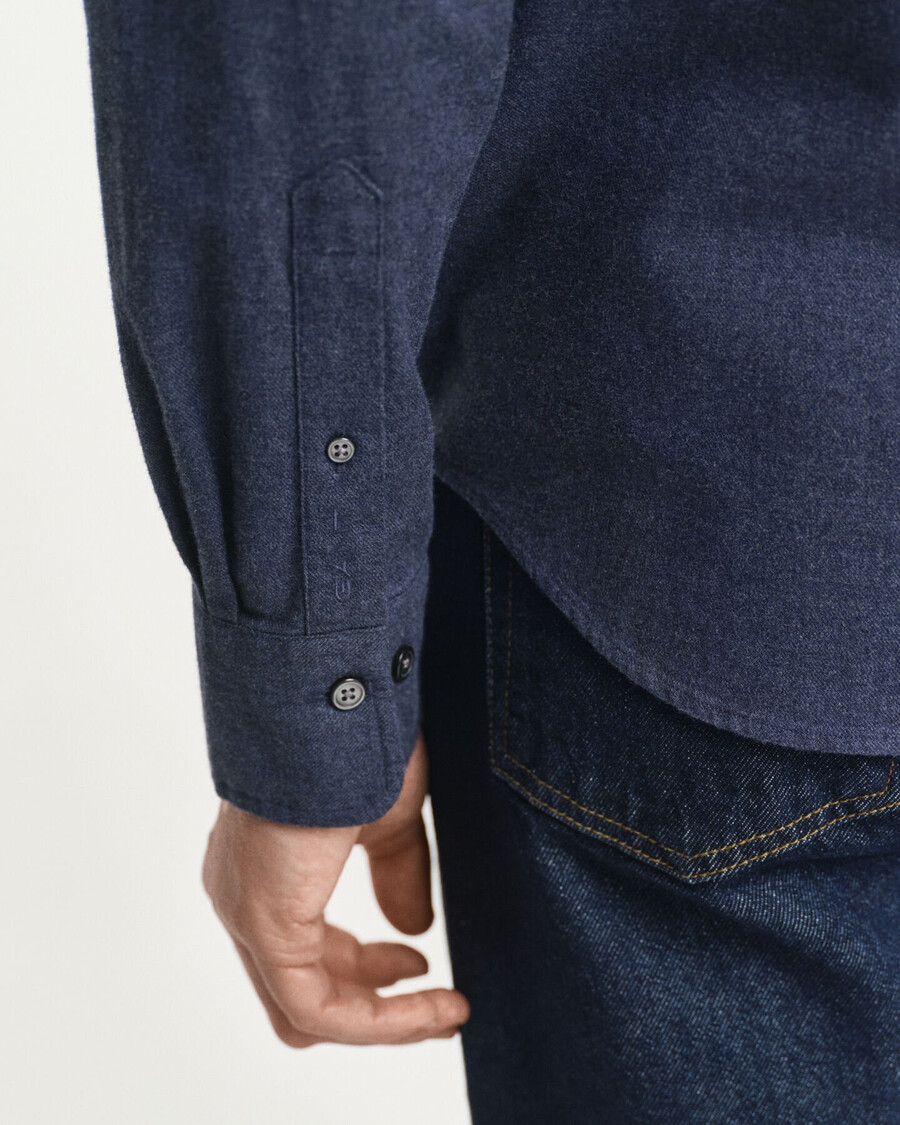 regular fit melange flannel shirt - dark indigo melange