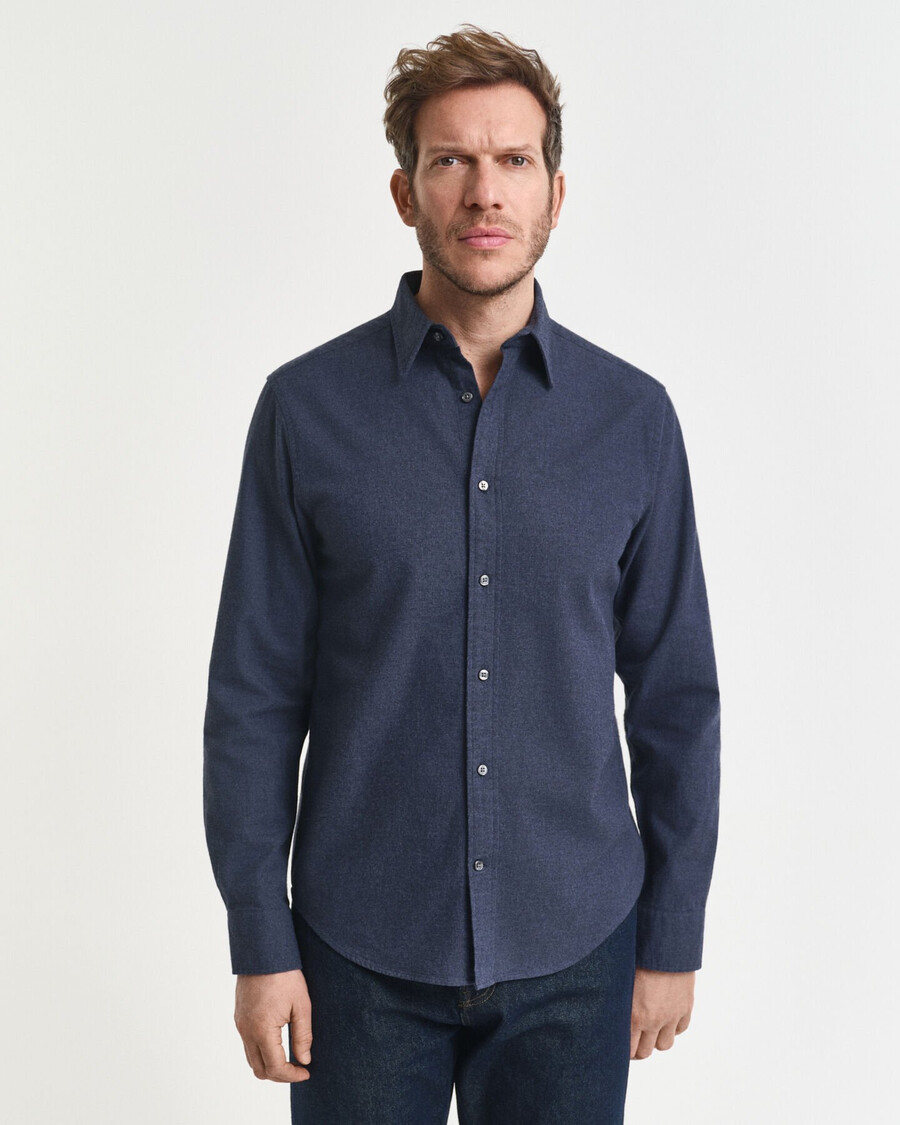 regular fit melange flannel shirt - dark indigo melange