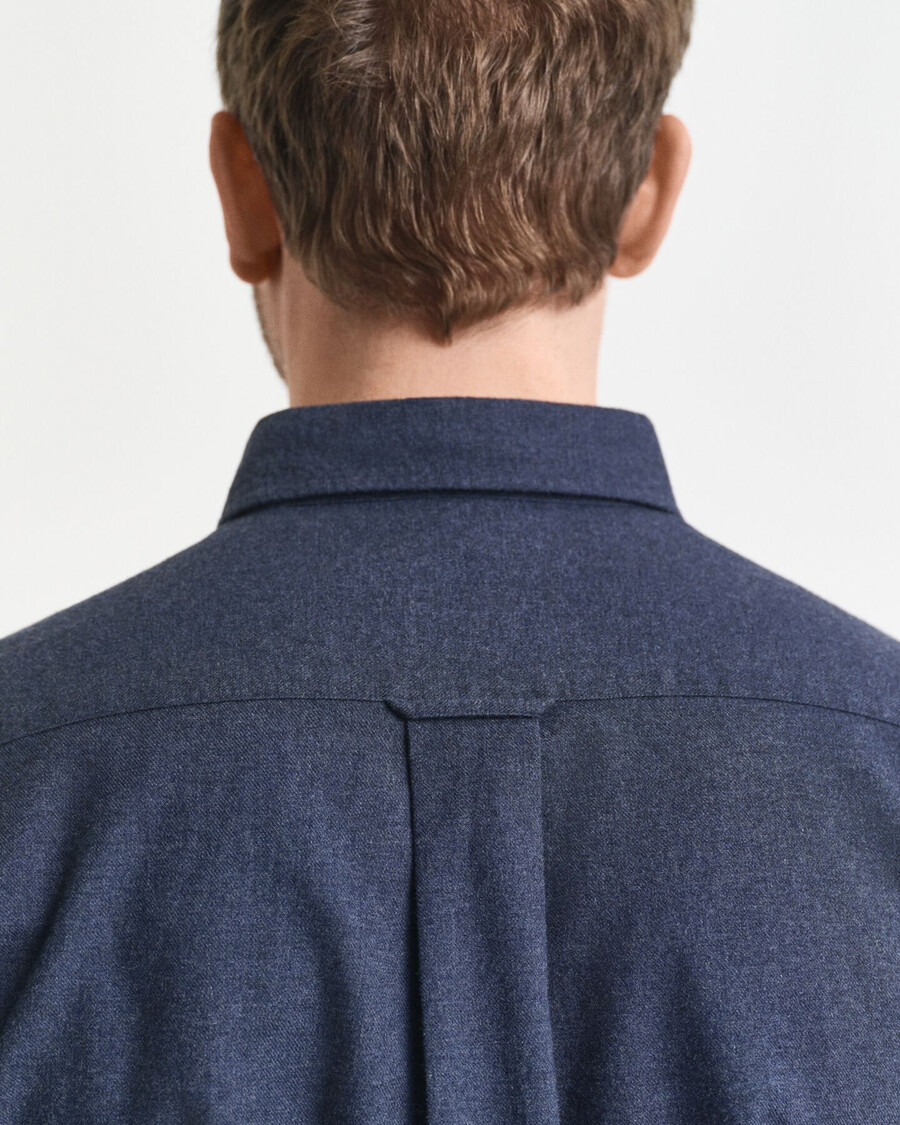 regular fit melange flannel shirt - dark indigo melange