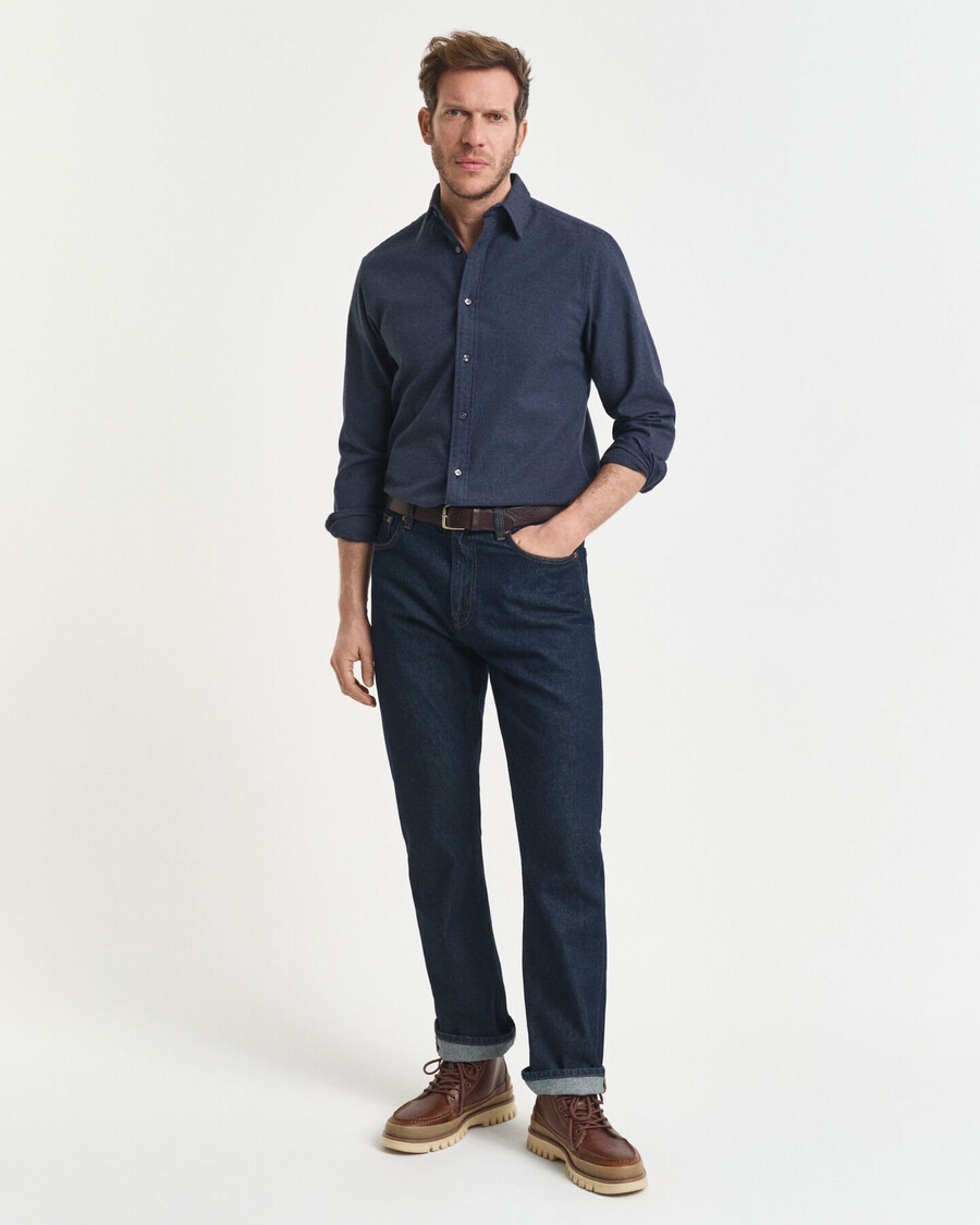 regular fit melange flannel shirt - dark indigo melange