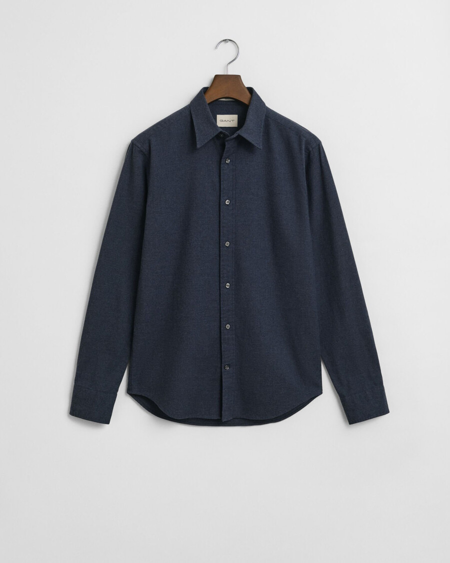 regular fit melange flannel shirt - dark indigo melange