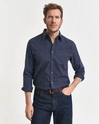 regular fit melange flannel shirt - dark indigo melange