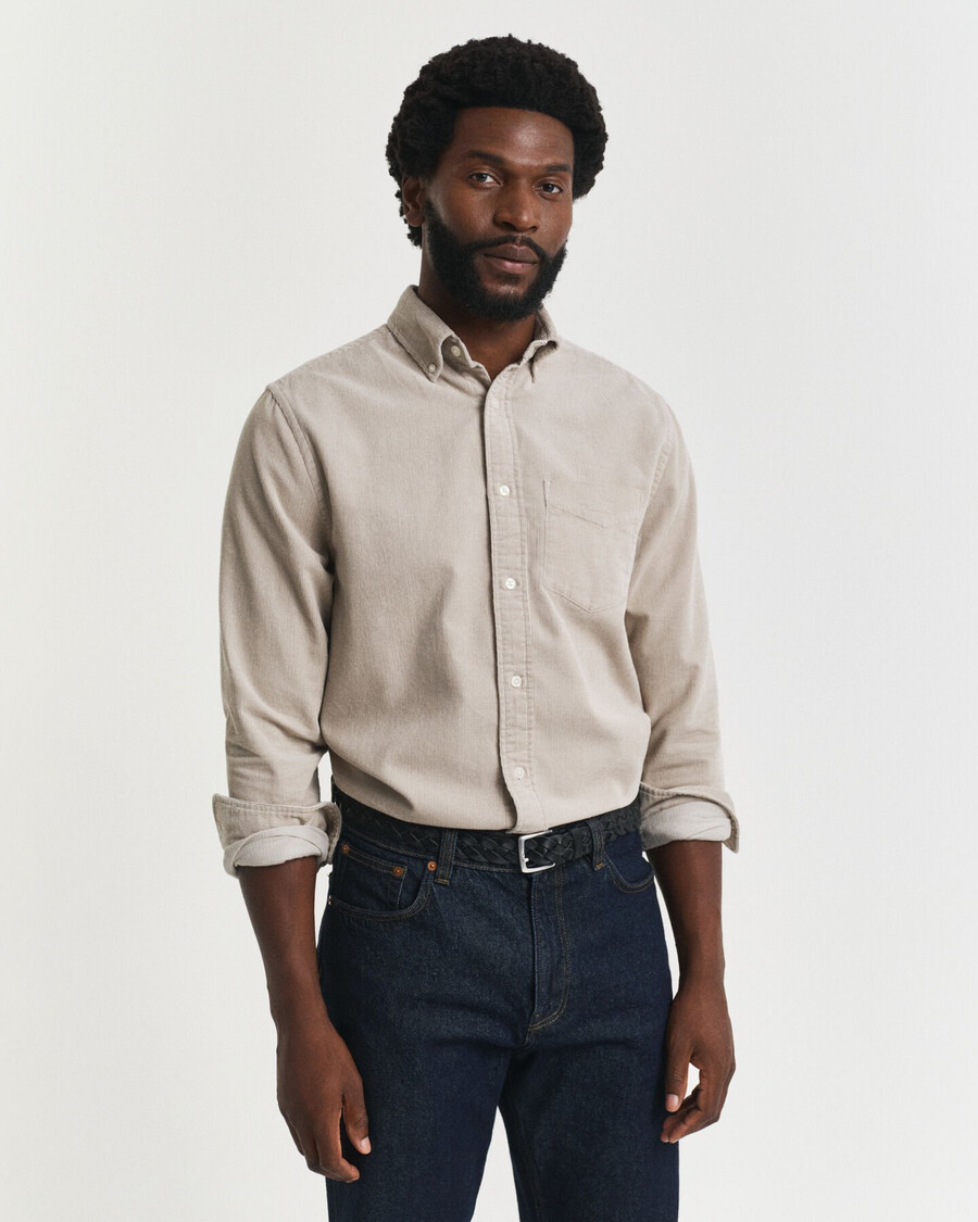 regular fit corduroy shirt - greige
