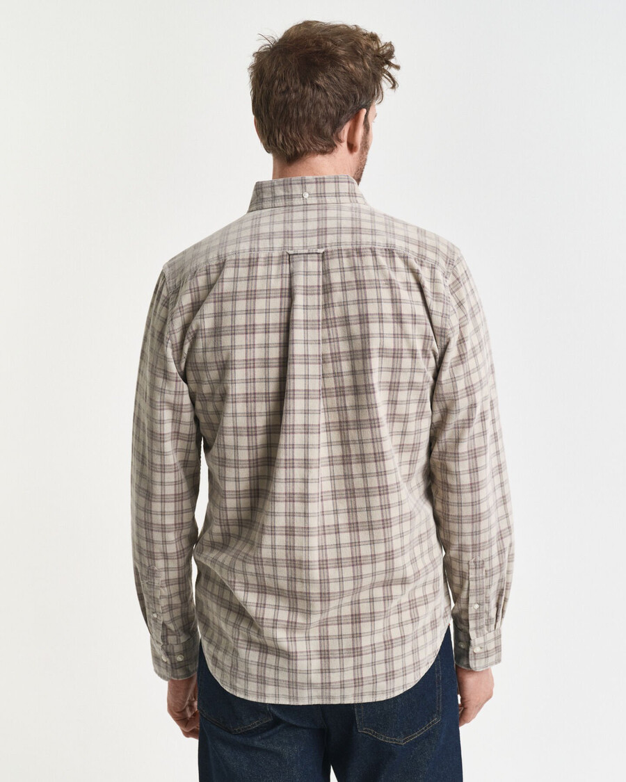regular fit checked corduroy shirt - greige