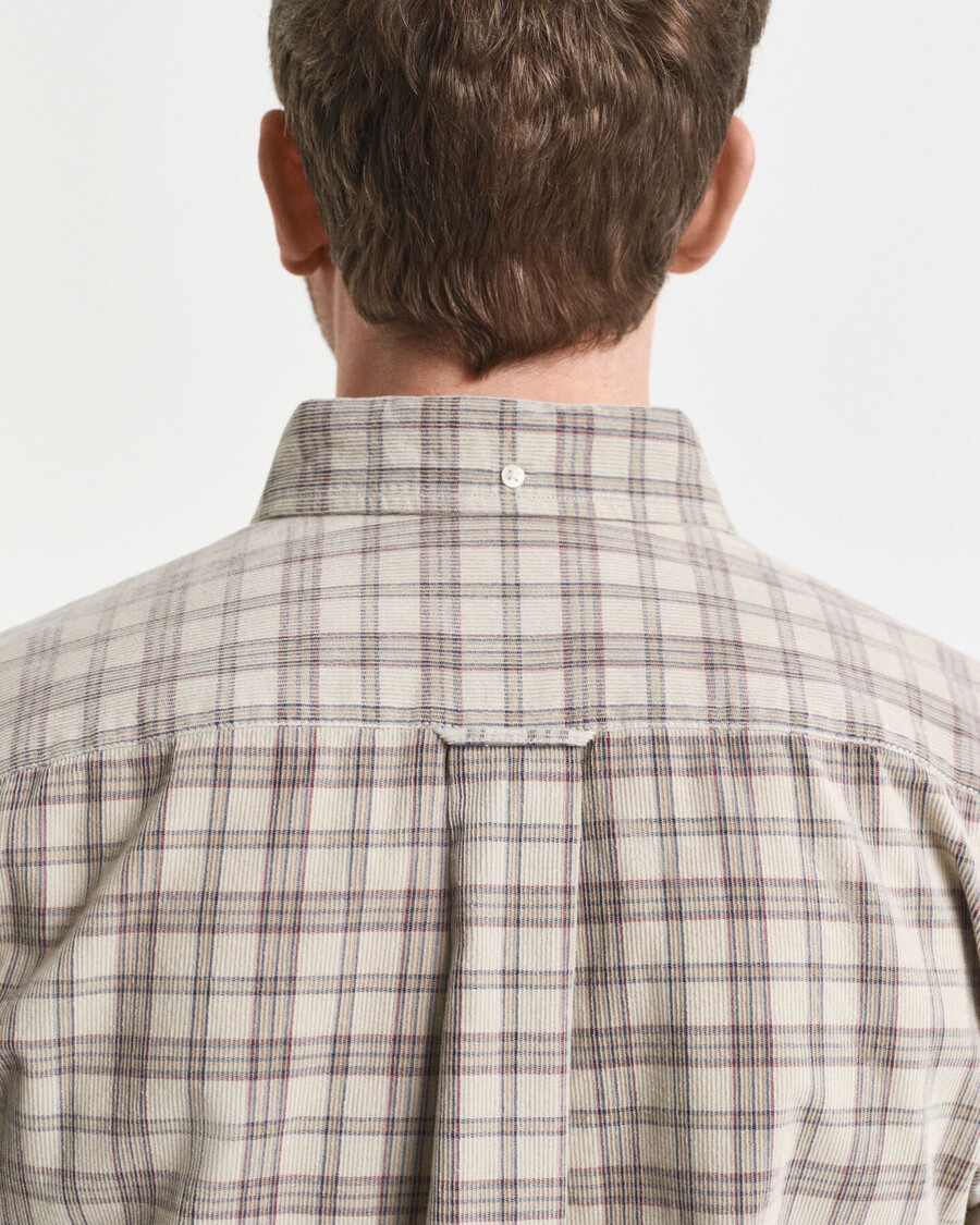 regular fit checked corduroy shirt - greige
