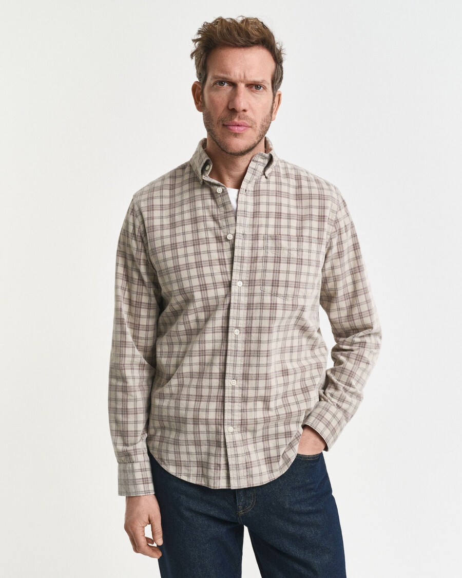 regular fit checked corduroy shirt - greige
