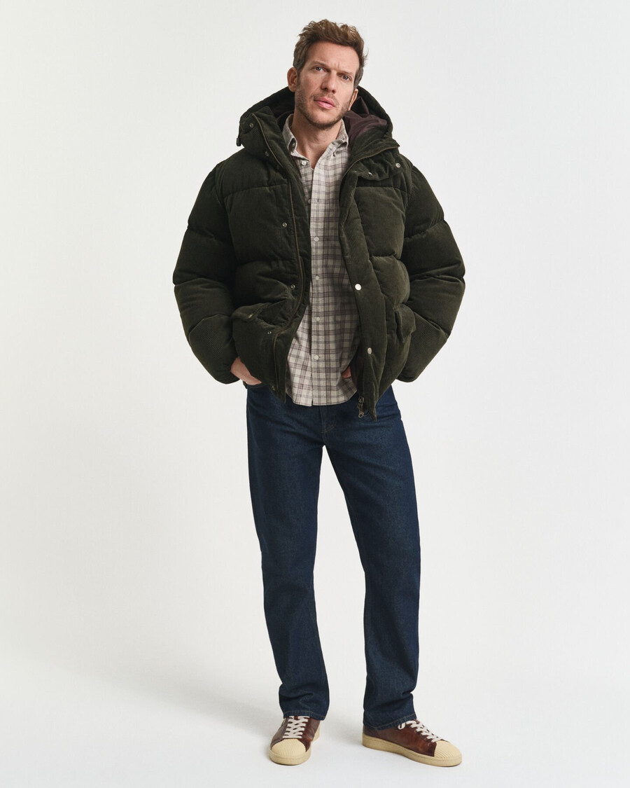 regular fit checked corduroy shirt - greige