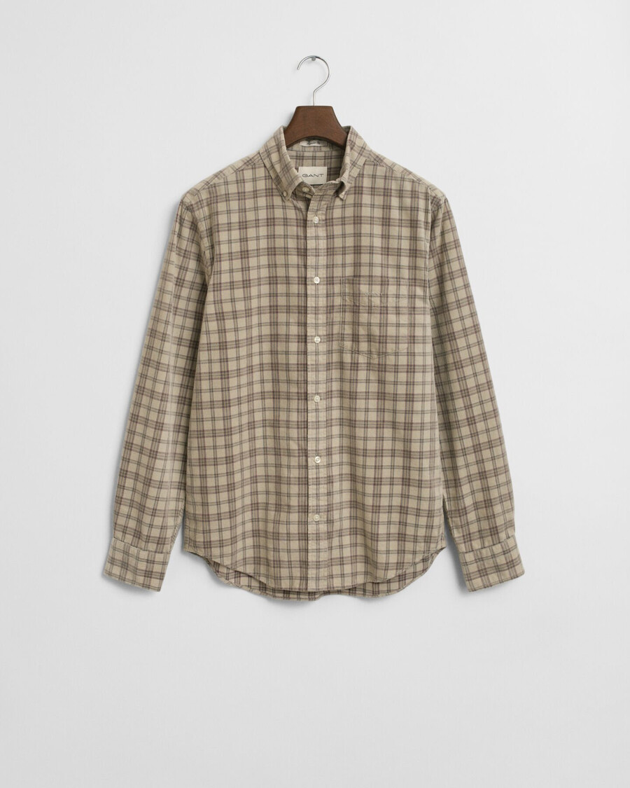 regular fit checked corduroy shirt - greige