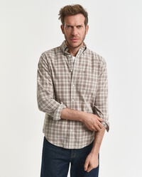 regular fit checked corduroy shirt - greige