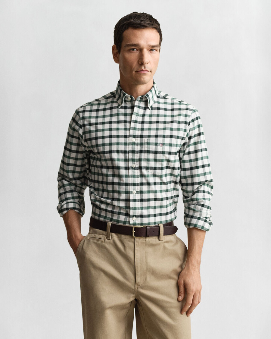 regular fit checked oxford shirt - woody green