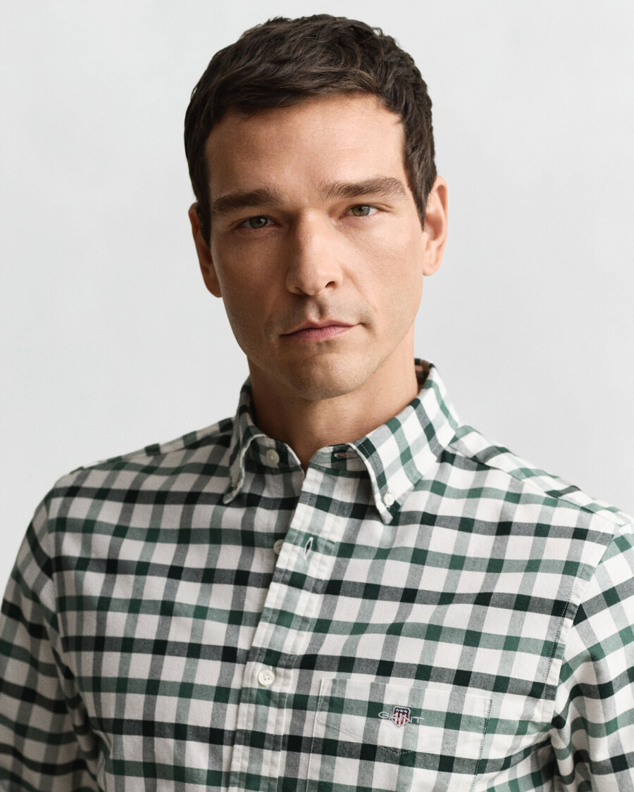 regular fit checked oxford shirt - woody green