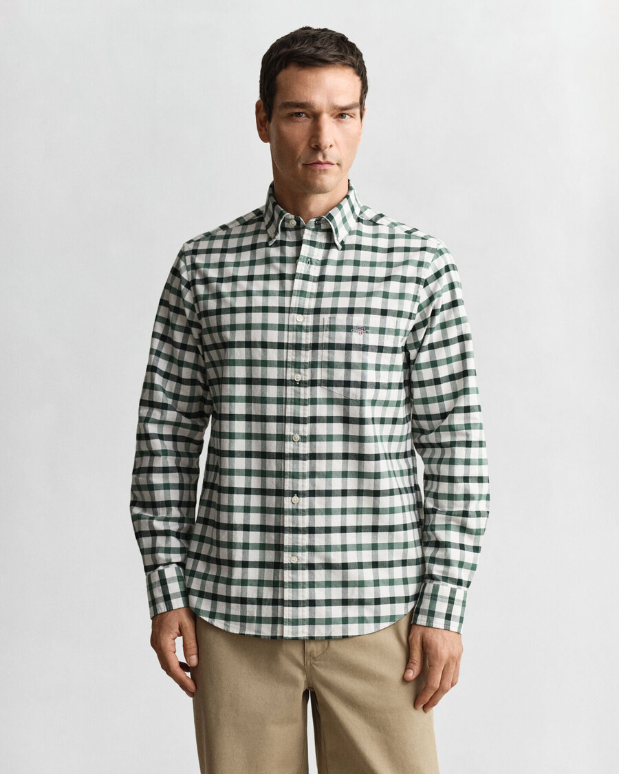 regular fit checked oxford shirt - woody green
