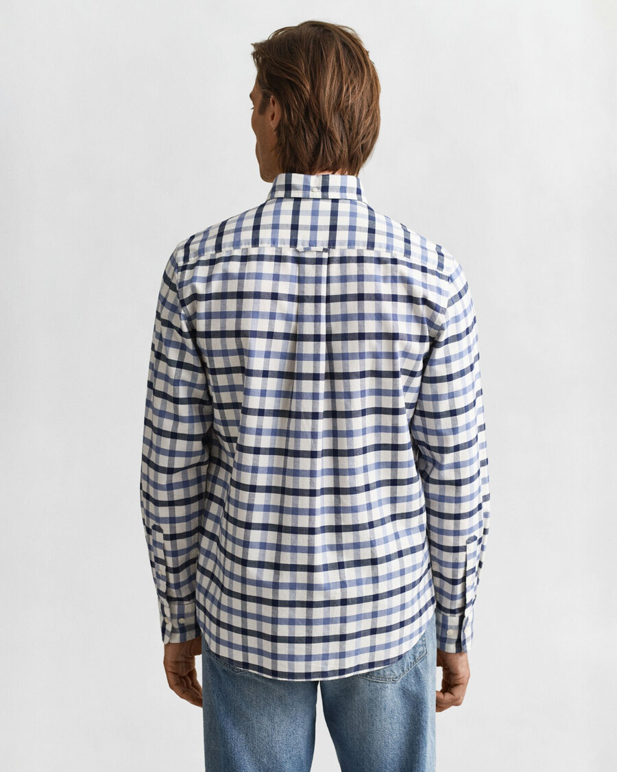 regular fit checked oxford shirt - faded denim