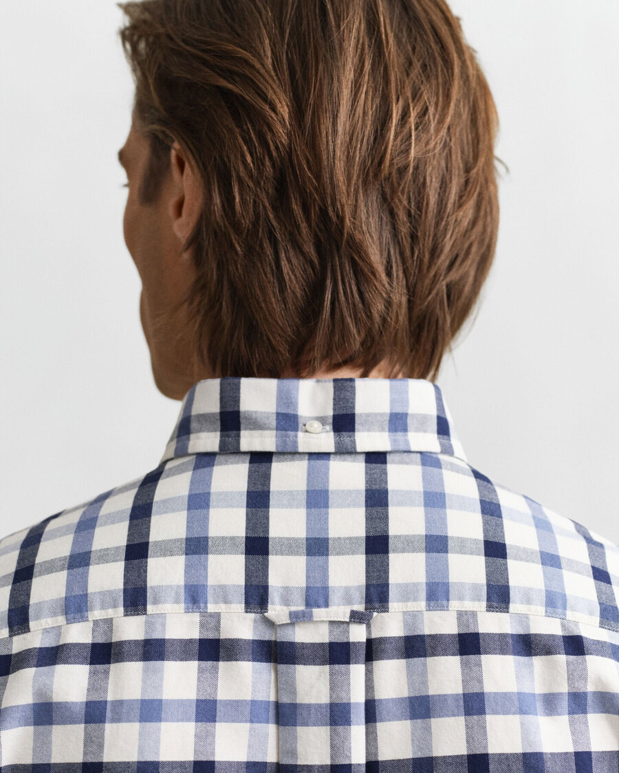 regular fit checked oxford shirt - faded denim