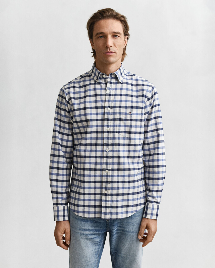 regular fit checked oxford shirt - faded denim