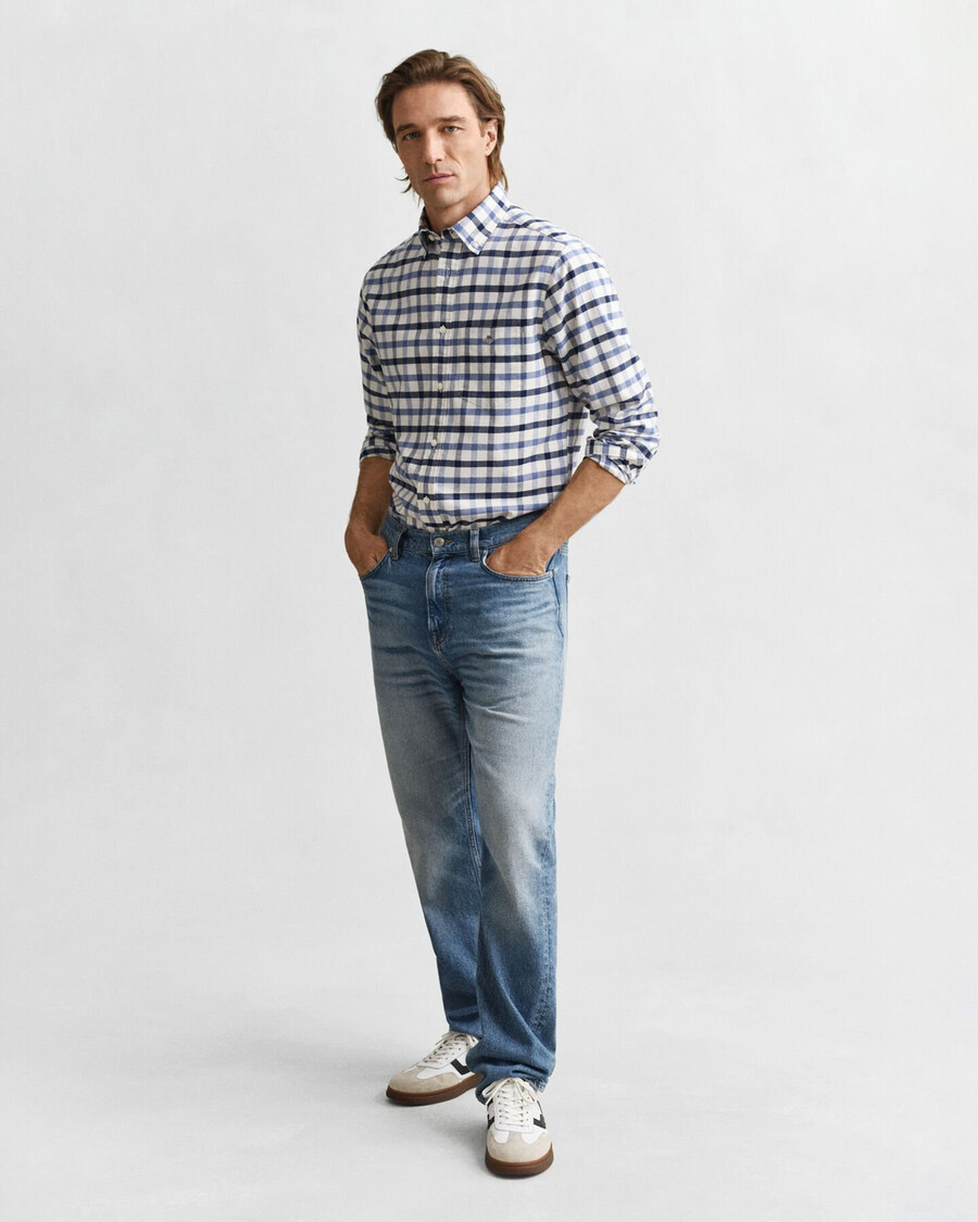 regular fit checked oxford shirt - faded denim