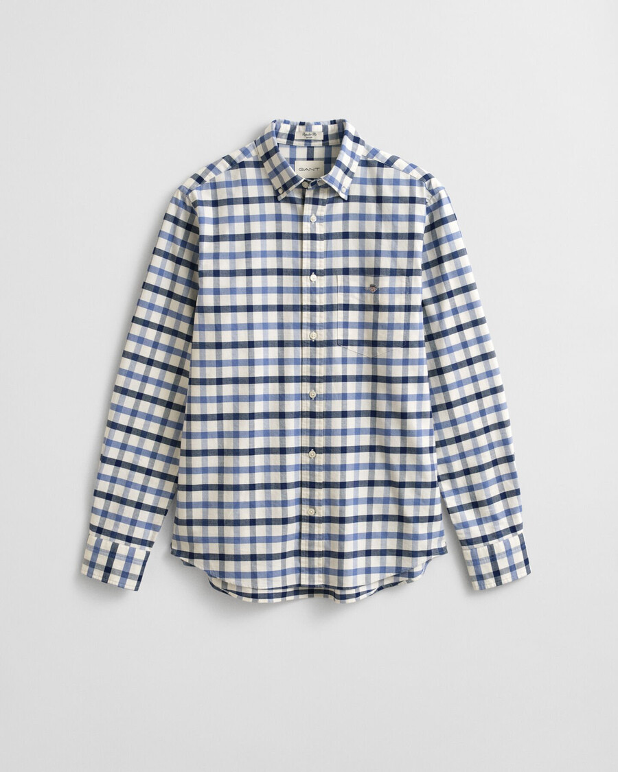 regular fit checked oxford shirt - faded denim