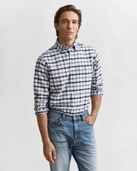 regular fit checked oxford shirt - faded denim