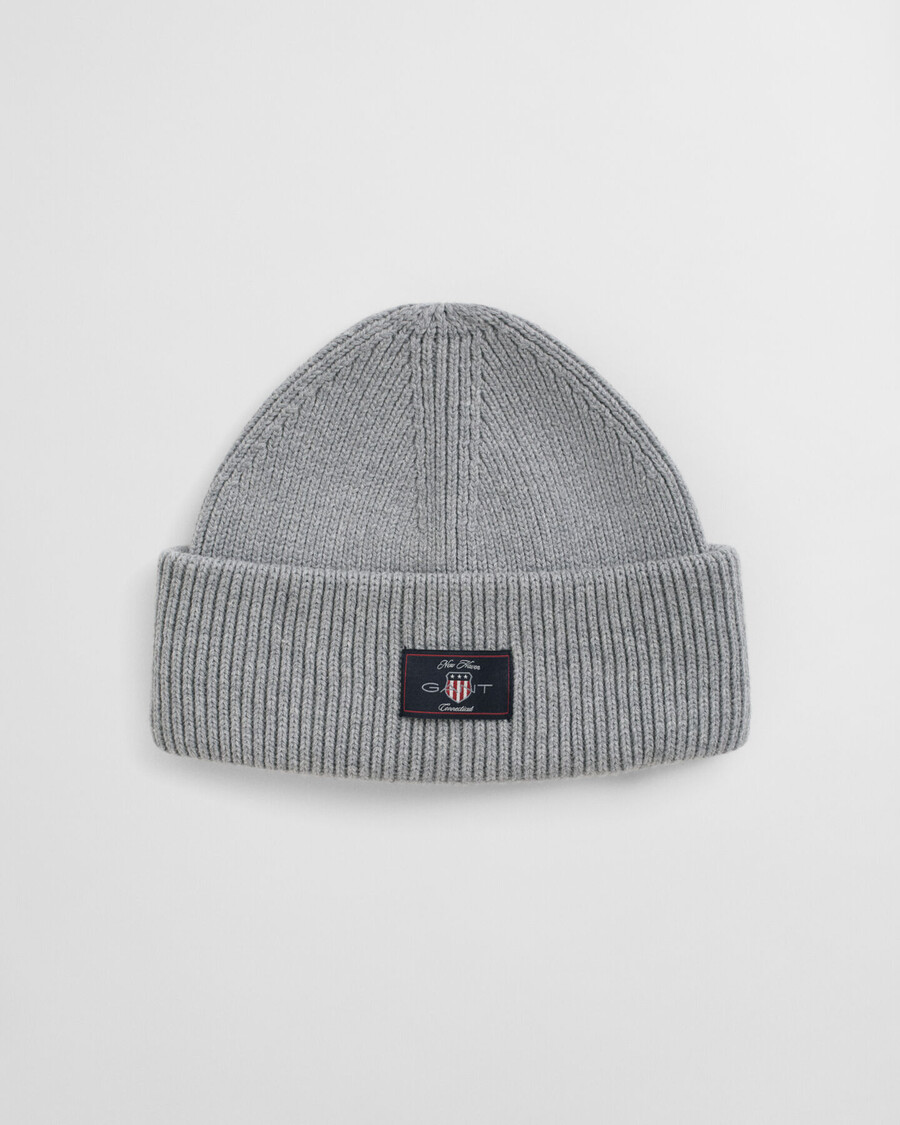ribbed cotton blend beanie - grey melange